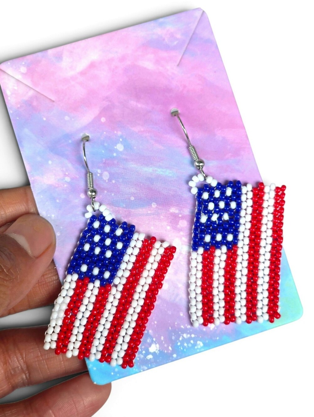 Patriotic Flag Beaded Earrings Bohemian Y2K Jewelry Handmade